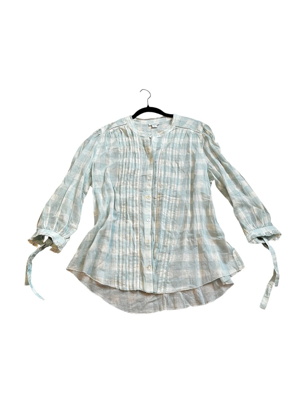 Sundance Cotton Blouse Mint Green & Cream Gingham Cottagecore Shabby Chic XL